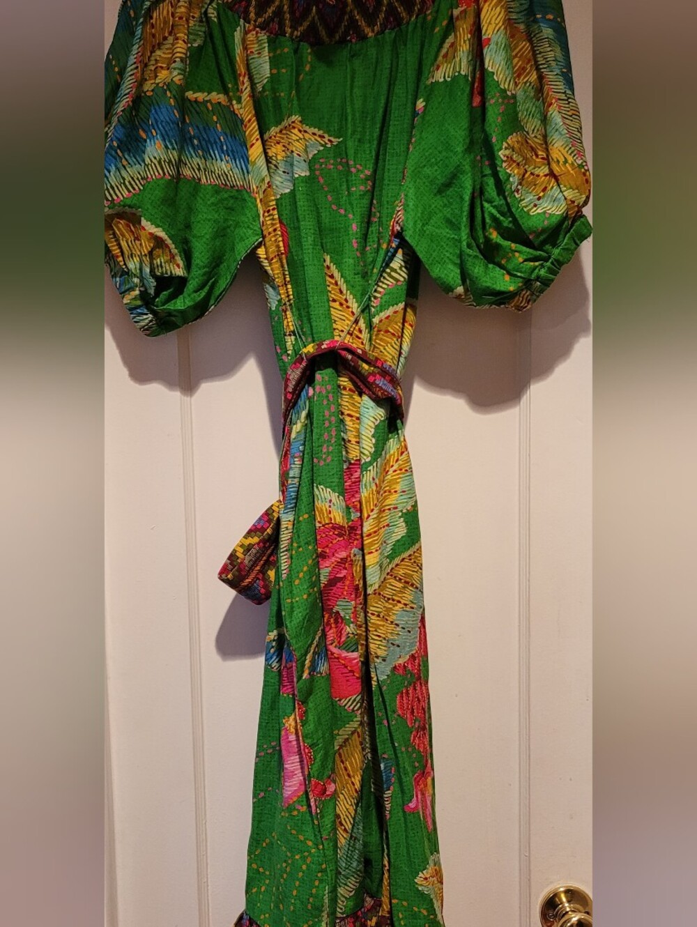 FARM RIO NWOT Vibrant Green Boho Button-Front Maxi Dress with Belt - Picture 2 of 5